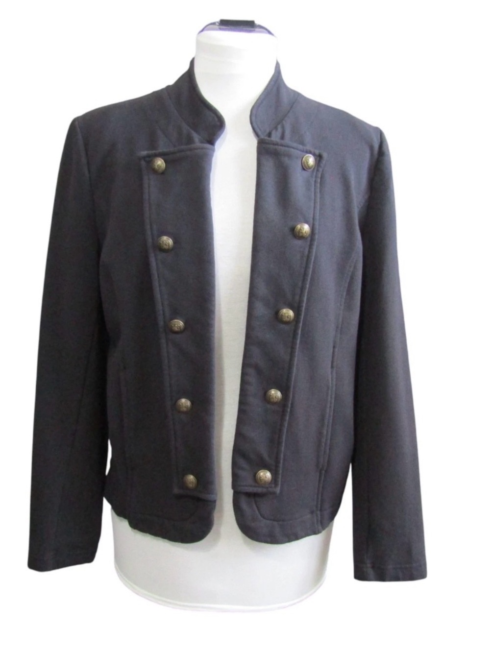 Tommy Hilfiger Black Knit Military Blazer Womens Size L Open Front Jacket